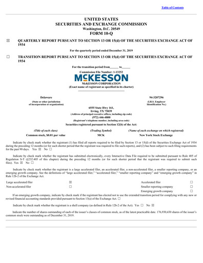 Thumbnail McKesson Quarterly Report 2020-q3