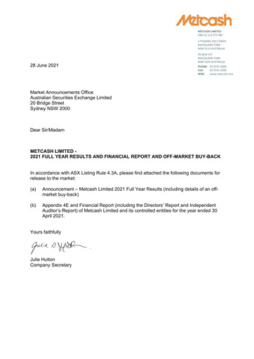 Thumbnail Metcash Financial Statement 2021