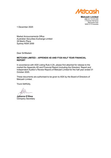 Thumbnail Metcash Half-year Report 2025-h1