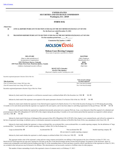 Thumbnail Molson Coors Annual Report 2011