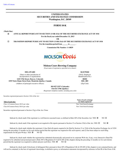 Thumbnail Molson Coors Annual Report 2013