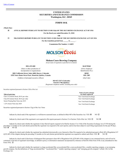 Thumbnail Molson Coors Annual Report 2018