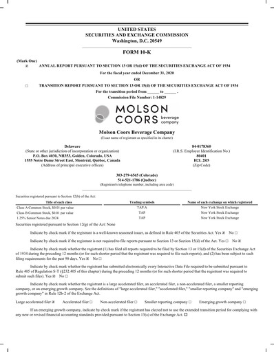Thumbnail Molson Coors Annual Report 2020