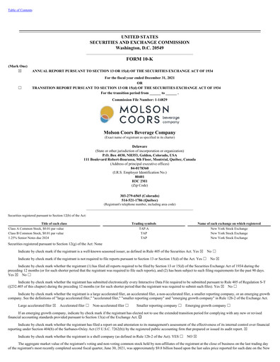 Thumbnail Molson Coors Annual Report 2021