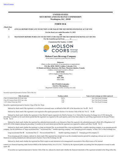 Thumbnail Molson Coors Annual Report 2022