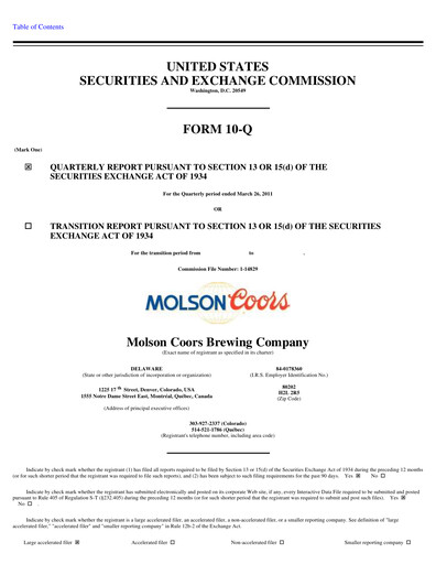 Thumbnail Molson Coors Quarterly Report 2011-q1
