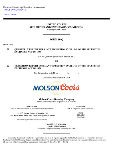 Thumbnail Molson Coors Quarterly Report 2011-q2