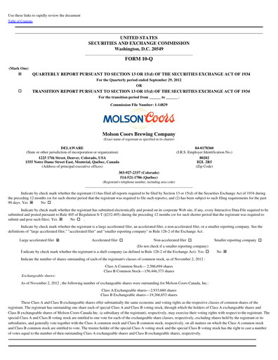 Thumbnail Molson Coors Quarterly Report 2012-q3