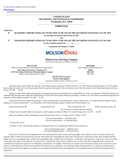 Thumbnail Molson Coors Quarterly Report 2013-q1
