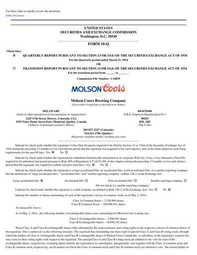 Thumbnail Molson Coors Quarterly Report 2014-q1