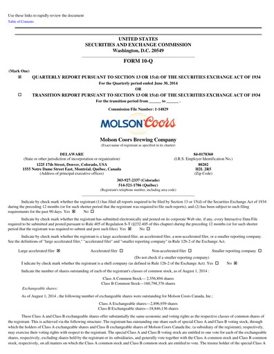 Thumbnail Molson Coors Quarterly Report 2014-q2