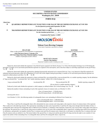 Thumbnail Molson Coors Quarterly Report 2014-q3