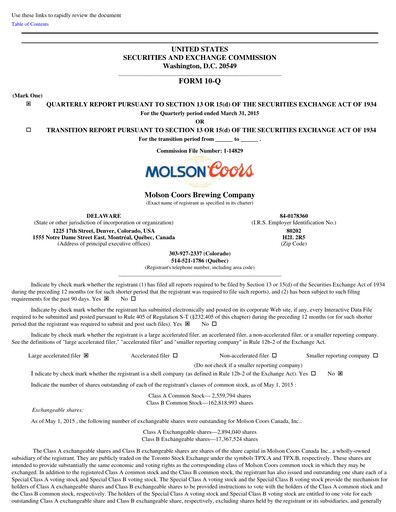 Thumbnail Molson Coors Quarterly Report 2015-q1