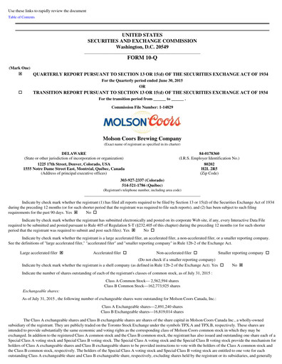 Thumbnail Molson Coors Quarterly Report 2015-q2
