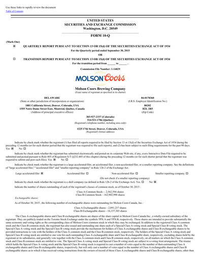 Thumbnail Molson Coors Quarterly Report 2015-q3