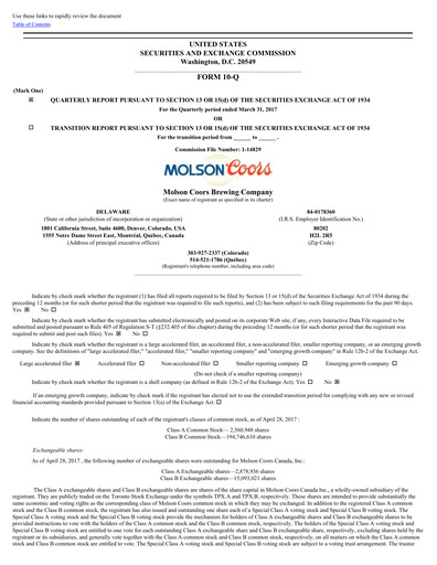 Thumbnail Molson Coors Quarterly Report 2017-q1