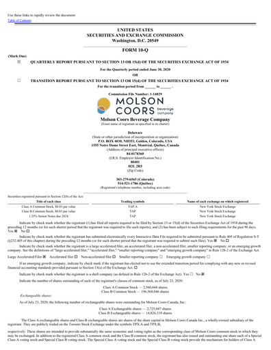 Thumbnail Molson Coors Quarterly Report 2020-q2