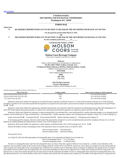 Thumbnail Molson Coors Quarterly Report 2022-q1