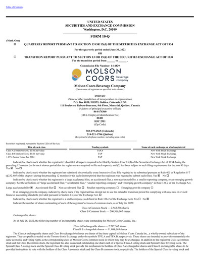 Thumbnail Molson Coors Quarterly Report 2022-q2
