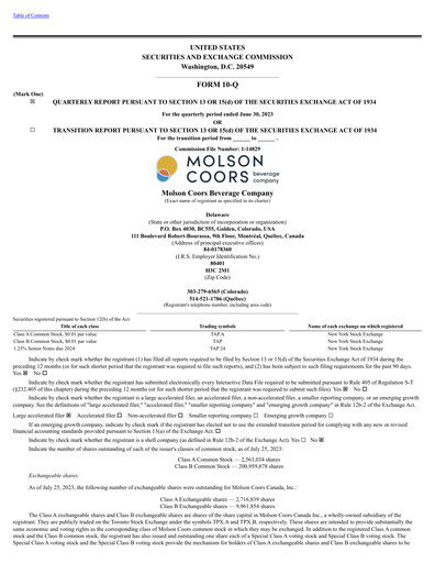 Thumbnail Molson Coors Quarterly Report 2023-q2