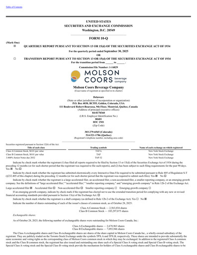 Thumbnail Molson Coors Quarterly Report 2025-q3