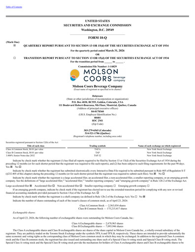 Thumbnail Molson Coors Quarterly Report 2026-q1
