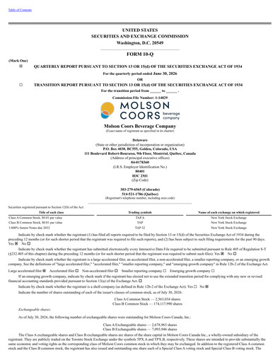 Thumbnail Molson Coors Quarterly Report 2026-q2