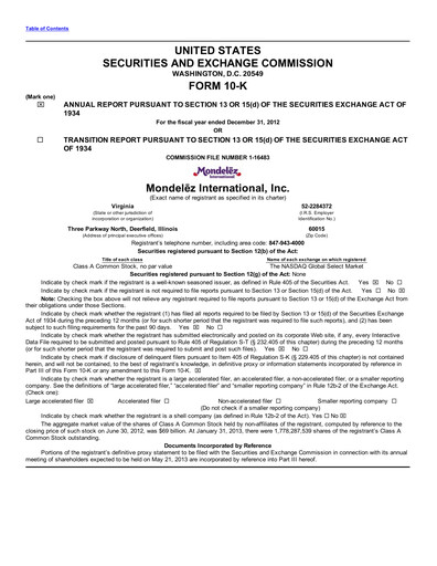 Thumbnail Mondelez International Annual Report 2012