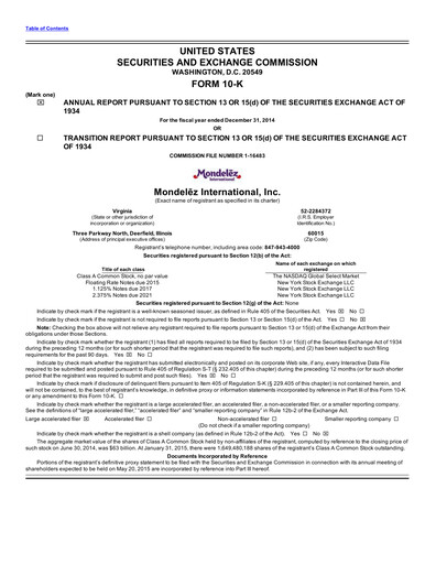 Thumbnail Mondelez International Annual Report 2014