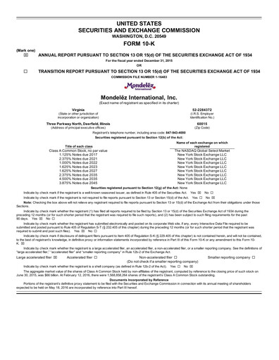 Thumbnail Mondelez International Annual Report 2015