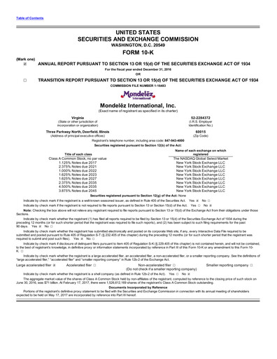 Thumbnail Mondelez International Annual Report 2016