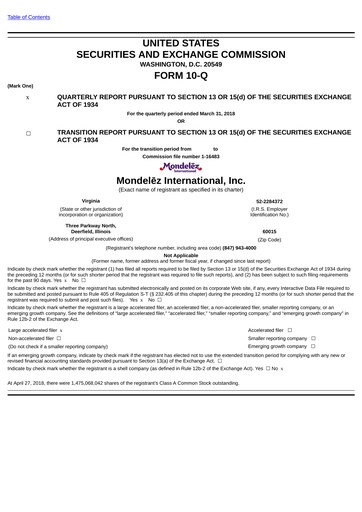 Thumbnail Mondelez International Quarterly Report 2018-q1