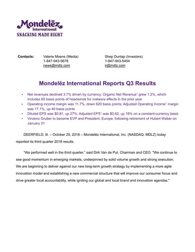 Thumbnail Mondelez International Quarterly Report 2018-q3