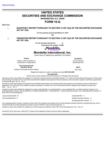 Thumbnail Mondelez International Quarterly Report 2019-q1