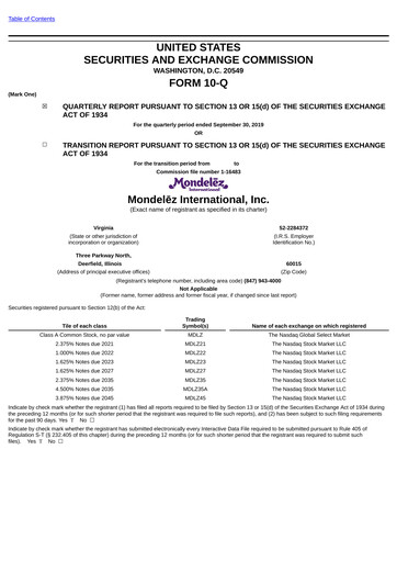 Thumbnail Mondelez International Quarterly Report 2019-q3