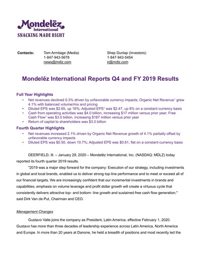Thumbnail Mondelez International Quarterly Report 2019-q4