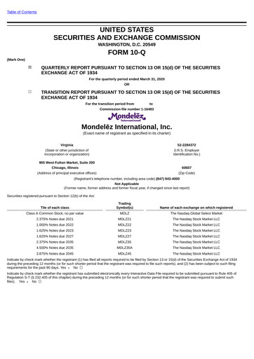 Thumbnail Mondelez International Quarterly Report 2020-q1