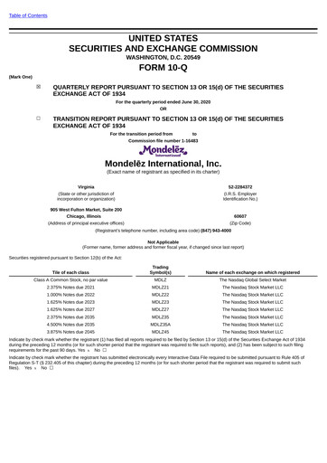 Thumbnail Mondelez International Quarterly Report 2020-q2
