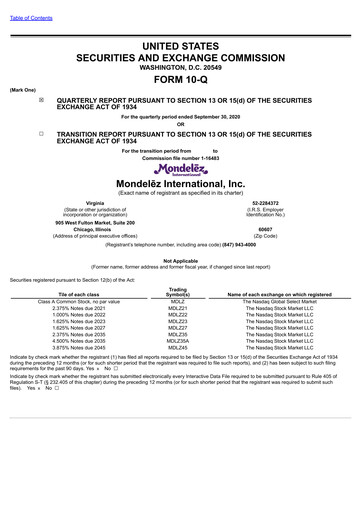 Thumbnail Mondelez International Quarterly Report 2020-q3
