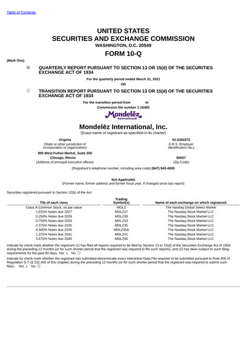 Thumbnail Mondelez International Quarterly Report 2021-q1