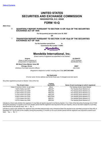 Thumbnail Mondelez International Quarterly Report 2022-q2