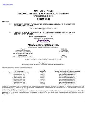 Thumbnail Mondelez International Quarterly Report 2023-q1