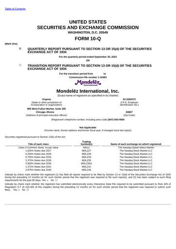 Thumbnail Mondelez International Quarterly Report 2023-q3