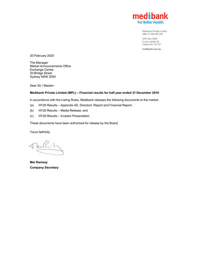 Thumbnail Medibank Half-year Report 2020-h1