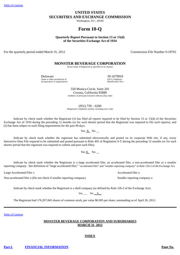 Thumbnail Monster Beverage Quarterly Report 2012-q1