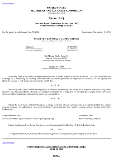 Thumbnail Monster Beverage Quarterly Report 2012-q2