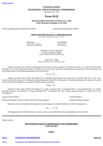 Thumbnail Monster Beverage Quarterly Report 2013-q2