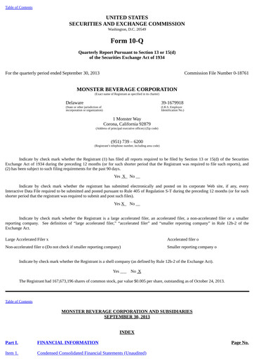 Thumbnail Monster Beverage Quarterly Report 2013-q3