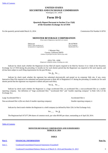 Thumbnail Monster Beverage Quarterly Report 2014-q1