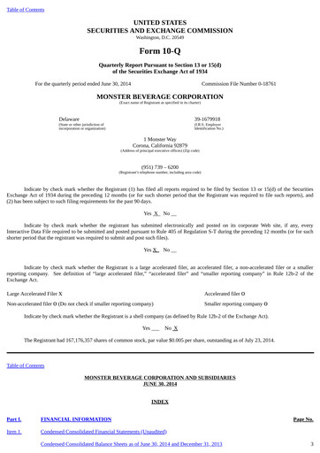 Thumbnail Monster Beverage Quarterly Report 2014-q2